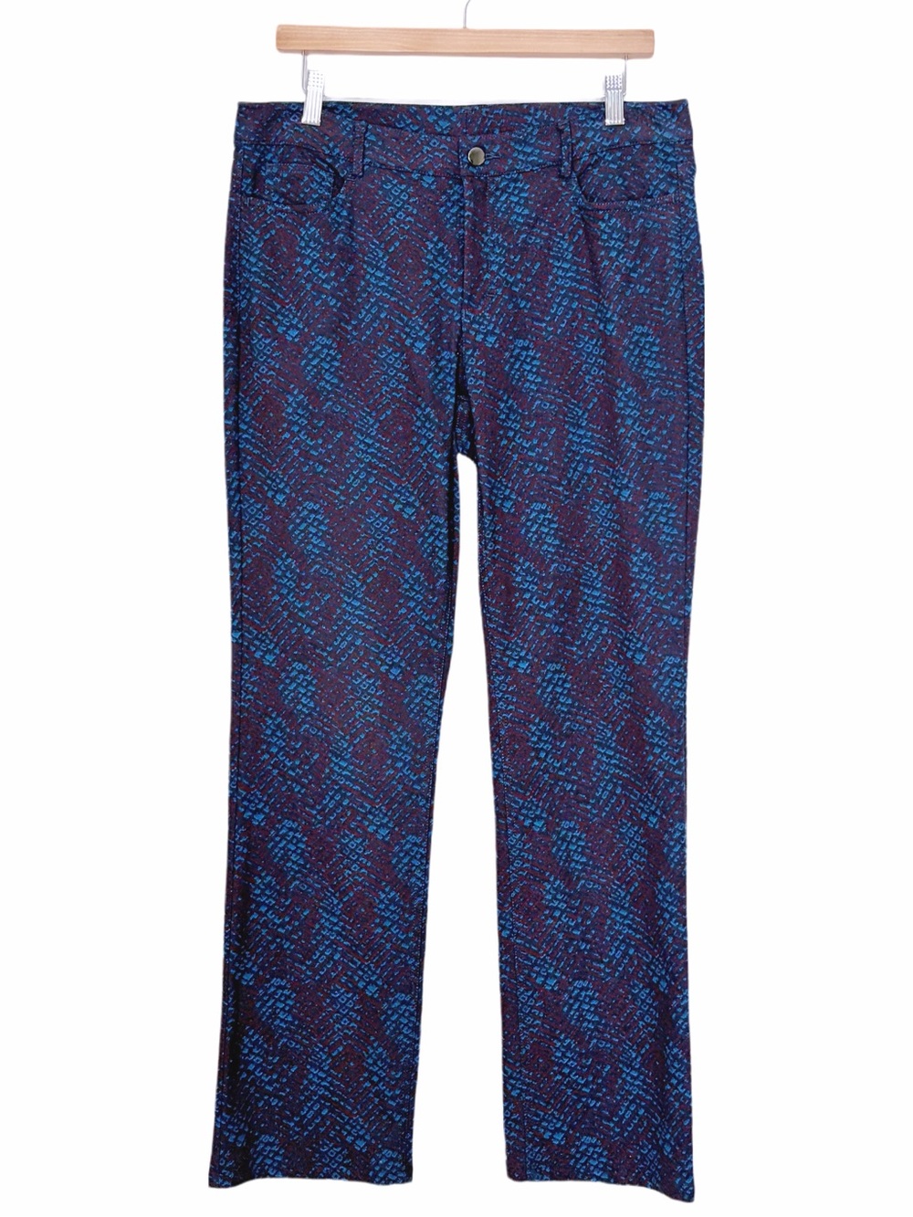 Doncaster Stretch Jacquard Pants Navy Blue Size 10 Mid Rise Straight Leg